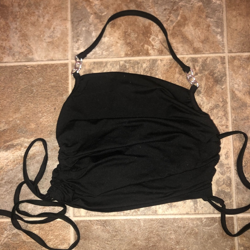 Chain Detail Drawstring Side Halter Top